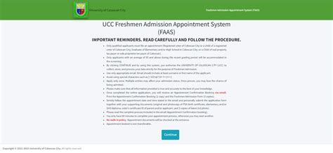 ucc-freshmen admission appointment system (faas)|The .